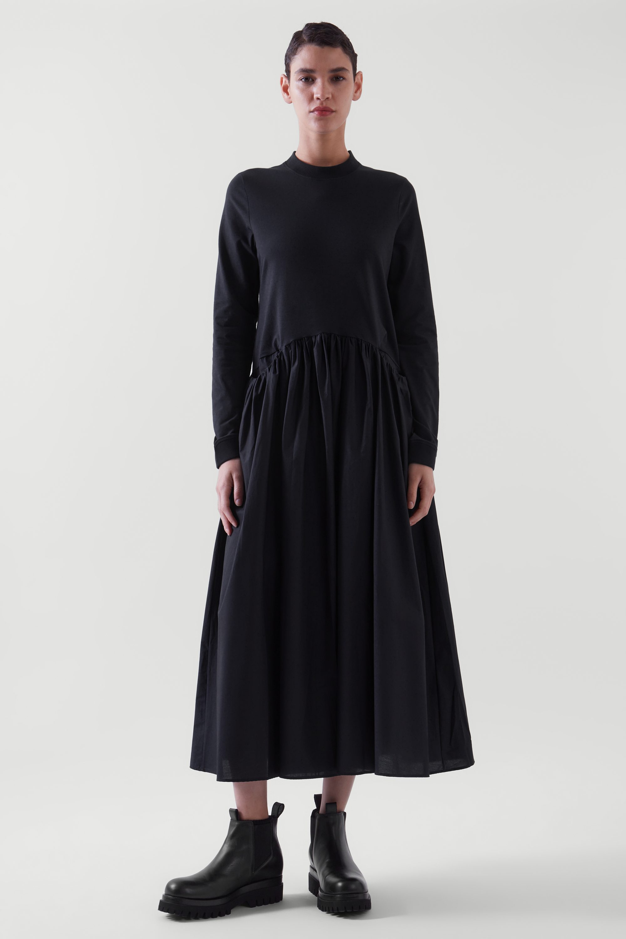 zara asymmetric poplin dress black